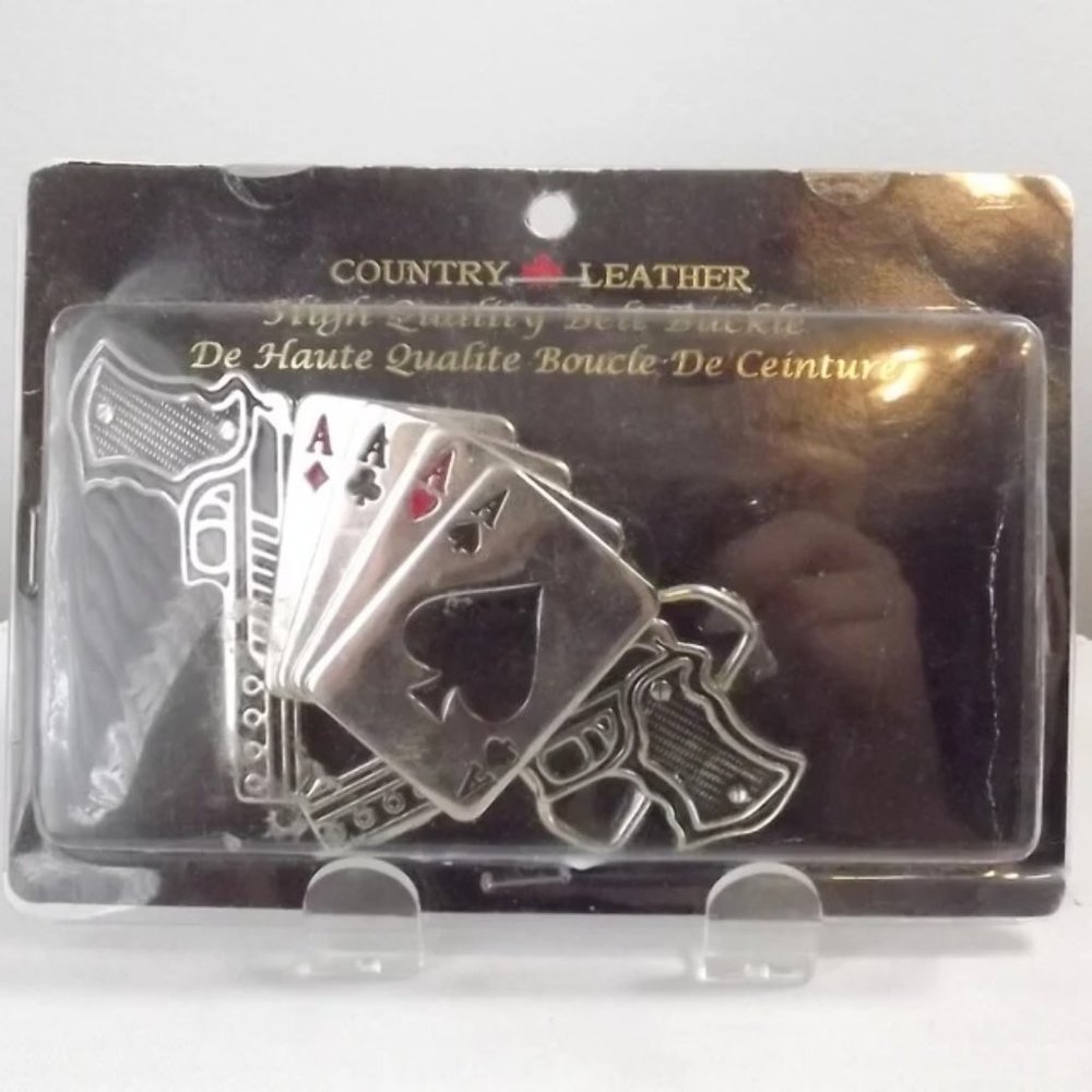 Vintage NOS 4 of a Kind Aces High and Pistols Belt Buckle